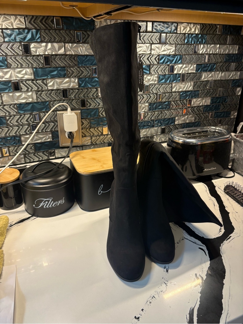 Style & Co. Black Over-the-Knee Stretch Suede-Look Boots